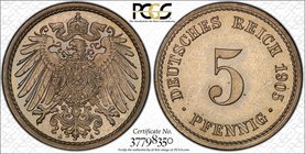 GERMANY: Kaiserreich, 5 pfennig, 1905-A, KM-11, J-12, a lovely brilliant proof of the period, PCGS graded Proof 66.
 Estimate: USD 150 - 250