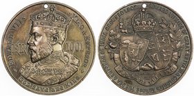 GREAT BRITAIN: AE medal (14.52g), 1902, as BHM 3763, 38mm bronze medal for the Coronation of Edward VII by Arthur Fenwick, crowned and uniformed bust ...