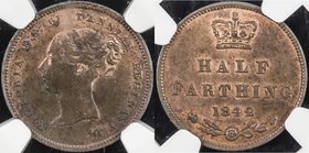 GREAT BRITAIN: Victoria, 1837-1901, AE ½ farthing, 1842, KM-738, NGC graded MS63 RB.
 Estimate: USD 50 - 60