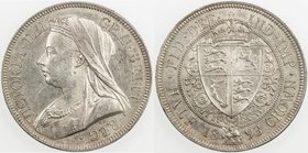 GREAT BRITAIN: Victoria, 1837-1901, AR half crown, 1893, Spink-3938, veiled head type, faint golden toning, AU.
 Estimate: USD 50 - 70