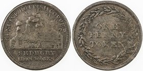 GREAT BRITAIN: EXONUMIA: AE penny token, ND, W-970, Sedbury IronWorks, Gloucestershire, clearly overstruck on Jersey Bank token dated 1813 (W-2039), F...