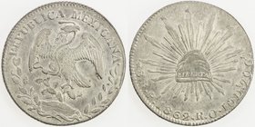 MEXICO: Republic, AR 8 reales, 1862-Pi, KM-377.12, assayer RO, EF.
 Estimate: USD 50 - 75