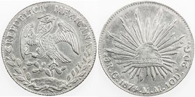 MEXICO: Republic, AR 8 reales, 1874-Ca, KM-377.2, assayer MM, EF-AU.
 Estimate: USD 50 - 75