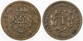MOZAMBIQUE: Maria II, 1834-1853, AE real, 1853, KM-24, chocolate brown patina, VF-EF.
 Estimate: USD 80 - 100