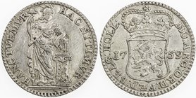 NETHERLANDS: HOLLAND: Dutch Republic, AR ¼ gulden, 1759, KM-100, faint surface hairlines, EF.
 Estimate: USD 50 - 75