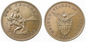 PHILIPPINES: U.S. Territory, AE centavo, 1911-S, KM-163, Allen-2.09, brown, nearly choice, Unc.
 Estimate: USD 60 - 80