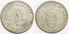 PHILIPPINES: U.S. Territory, AR peso, 1908-S, KM-172, AU.
 Estimate: USD 80 - 100
