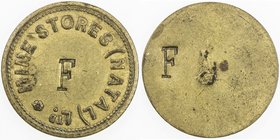SOUTH AFRICA: token (6.49g), ND [ca. 1920], Theron-22.6, 29mm brass token for Mine Stores (Natal), Glencoe, plain central field with large countermark...