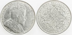 STRAITS SETTLEMENTS: Edward VII, 1901-1910, AR dollar, 1907-H, KM-26, lightly cleaned, EF-AU.
 Estimate: USD 75 - 100