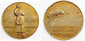 SWISS CANTONS: BERN: AR medal (49.08g), 1925, Martin 515, 50mm gilt silver medal for the 9th Swiss Agricultural Exhibition in Bern by Huguenin Fréres ...