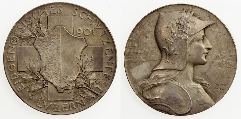 SWISS CANTONS: LUZERN: AR medal (35.92g), 1901, Richter 879b, Martin 476, 45mm s...