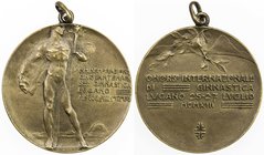 SWISS CANTONS: TICINO: AE medal (15.62g), 1913, 35mm bronze medal for the 50th Year of the Gymnastics Society of Lugano by Foglia, draped and semi-nud...