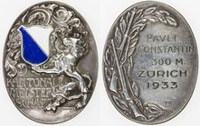 SWISS CANTONS: ZÜRICH: AR medal (15.19g), 1933, Richter 1811a, 37x29mm oval .800 silver medal for the Zürich Cantonal Shooting Championship by Peka fo...