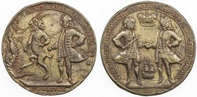 UNITED STATES:medal (13.27g), ND [1741], Betts 246, Adams & Chao NLv 8-G, F-VF, 37mm brass Admiral Vernon medal, Vernon standing ¾ right with head rig...