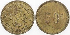 UNITED STATES: 50 cents token, as TC-109569, AU, Republic Company in English and Chinese text, Kung Ho Kung Ssu (pinyin: gong he gong si). Kung Ho lit...