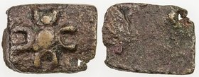 ANCIENT INDIA: Anonymous, ca. 3rd century BC, AE square ¼ vimshatika, Mitch-— (3.10g), large pellet with 4 crescents around, pointing inwards, uniface...