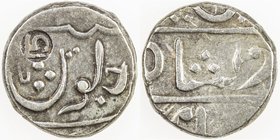 JANJIRA ISLAND: Sidi Ibrahim Khan II, 1803-1825, AR rupee (11.01g), KM-—, countermarked Nagari letter "J" on the reverse of an ankusi rupee of Poona, ...