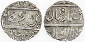 MARATHA: A'ZAMNAGAR: AR rupee (11.41g), A'zamnagar, AH(1)216 year 6, Wig-—, in the name of Muhammad Shah (lutf-i Allah type), with what seems to be sa...