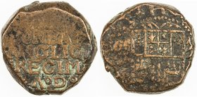 BOMBAY PRESIDENCY: AE copperoon (13.99g), Bombay, ND (1674), Stv-1.42, KM-136. Prid-86, scrolled shield / legend, date Ao9o with no dots, large S in B...