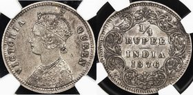BRITISH INDIA: Victoria, as Queen, 1837-1876, AR ¼ rupee, 1876 (c), KM-470, S&W 5.34, somewhat better date, toned, NGC graded AU53.
 Estimate: USD 80...
