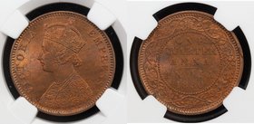 BRITISH INDIA: Victoria, Empress, 1876-1901, AE ¼ anna, 1880(c), KM-486, NGC graded MS64 RB.
 Estimate: USD 35 - 45