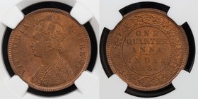 BRITISH INDIA: Victoria, Empress, 1876-1901, AE ¼ anna, 1889(c), KM-486, NGC graded MS65 RB.
 Estimate: USD 45 - 55