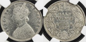 BRITISH INDIA: Victoria, Empress, 1876-1901, AR ½ rupee, 1877(c), KM-491, surface hairlines, NGC graded EF details.
 Estimate: USD 180 - 200