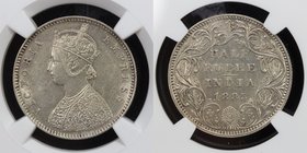 BRITISH INDIA: Victoria, Empress, 1876-1901, AR ½ rupee, 1885-B, KM-491, NGC graded AU55.
 Estimate: USD 200 - 250