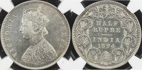 BRITISH INDIA: Victoria, Empress, 1876-1901, AR ½ rupee, 1894-C, KM-491, surface hairlines, NGC graded AU details.
 Estimate: USD 120 - 140