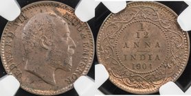 BRITISH INDIA: Edward VII, 1901-1910, AE 1/12 anna, 1904(c), KM-497, NGC graded MS62 BR.
 Estimate: USD 40 - 50