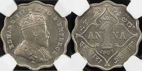 BRITISH INDIA: Edward VII, 1901-1910, 1 anna, 1907-B, KM-504, NGC graded MS63.
 Estimate: USD 80 - 100