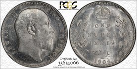 BRITISH INDIA: Edward VII, 1901-1910, AR rupee, 1904-B, KM-508, S&W-7.25, PCGS graded MS63.
 Estimate: USD 60 - 80
