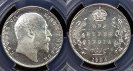 BRITISH INDIA: Edward VII, 1901-1910, AR rupee, 1904-B, KM-508, Prid-200, S&W 7.25, blast white luster, PCGS graded MS63.
 Estimate: USD 60 - 70