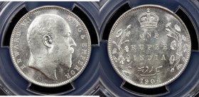 BRITISH INDIA: Edward VII, 1901-1910, AR rupee, 1904-B, KM-508, Prid-200, S&W 7.25, blast white luster, PCGS graded MS62.
 Estimate: USD 45 - 55