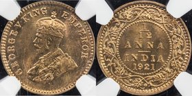 BRITISH INDIA: George V, 1910-1936, AE 1/12 anna, 1921(c), KM-509, deeply reflective surface, NGC graded MS65 RD.
 Estimate: USD 40 - 60