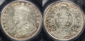 BRITISH INDIA: George V, 1910-1936, AR 2 annas, 1912(b), KM-515, lightly toned surface, PCGS graded MS63.
 Estimate: USD 40 - 60