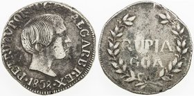 PORTUGUESE INDIA: GOA: Pedro V, 1853-1861, AR rupia (10.99g), 1858, KM-279, Vaz-P5.03, VF, ex Paul Stevens Collection. 
 Estimate: USD 100 - 150