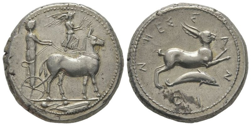 Sicily Tetradrachm, Messina, 410-405 BC, AG 17,29g. Ref : Cattabiano 492 (D200/R...