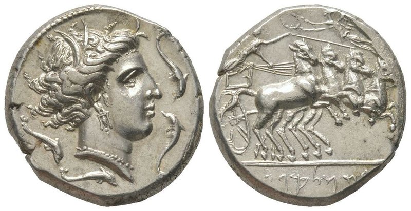Tetradrachm, Sicily 380-330 BC, AG 17.25 g. Ref : Jenkins, SNR 50 (1971) 41 (the...