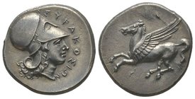 Stater, Syracuse, 344-335 BC, AG 8.52 g Ref : SNG ANS 496-510 Provenance : Gemini III, 09.01.2007, Lot 72 Extremely fine
Estimation: 3500-4000 EUR