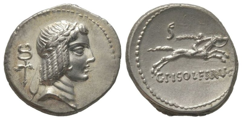 C. Calpurnius L. f. Frugi, Denarius, Rome, 67 BC, AG 3,61 g. Ref : Cr. 408 Almos...