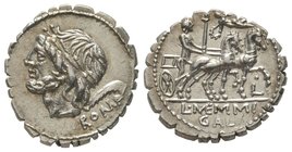 L. Memmius Galeria, Denarius serratus, Rome, 106 BC, AG 3,95 g. Ref : Cr 313/16. RSC. Memmia 2. Provenance : Tkalec, 26/10/2007, lot 85.w Almost uncir...