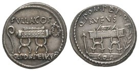 Q. Pompeius Rufus, Denarius, Rome, 54 BC, AG 4,12 g. Ref : Cr. 434/2. Syd. 909. Provenance : Tkalec, 22/04/2007, lot 166. Almost uncirculated
Estimat...