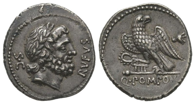 Q. Pomponius Rufus, Denarius, Roma, 70 BC, AG 3,96 g. Ref : Cr. 398/1, Syd. 793....