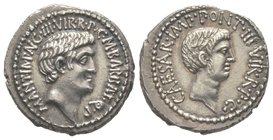 Marcus Antonius and Octavianus, Denarius, mint moving, 41 BC, AG 4,01 g. Ref : C 8, Syd. 1181, Cr. 517/2. Provenance : Tkalec, Zürich, 22/04/2007, lot...