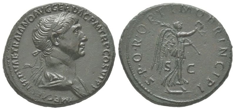 Trajan (98-117) As, Rome, 114, Copper, 10.13 g. Ref : BMC 1002 var. C. 434. Hill...