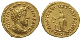 Marcus Aurelius (161-180) Aureus, Rome, 161-162, AU 7,22 grs. Ref : Cal. 1850. knock on the edge, almost extremely fi ne.
Estimation: 7000-8000 EUR