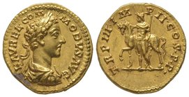 Commodus (180-192) Aureus, Rome, 177, AU 7,29 g. Ref : Cal 2337, RIC 648 Provenance : Nomisma 35, 16-17/10/2007, lot 322. Stain on the obverse, scratc...