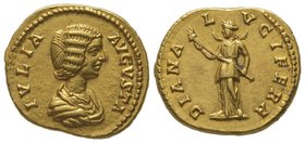 Julia Domna (193-217) Aureus, Rome, 196-211, AU 7,21 grs. Ref : Cal. 2609. Provenance : stock Vinchon before 2001 Irregular flan, Extremely fine.
Est...