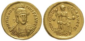 Theodose II (402-450) Solidus, Constantinople, AU 4,47 grs. Ref : RIC. 25 Extremely fine
Estimation: 1500-2000 EUR